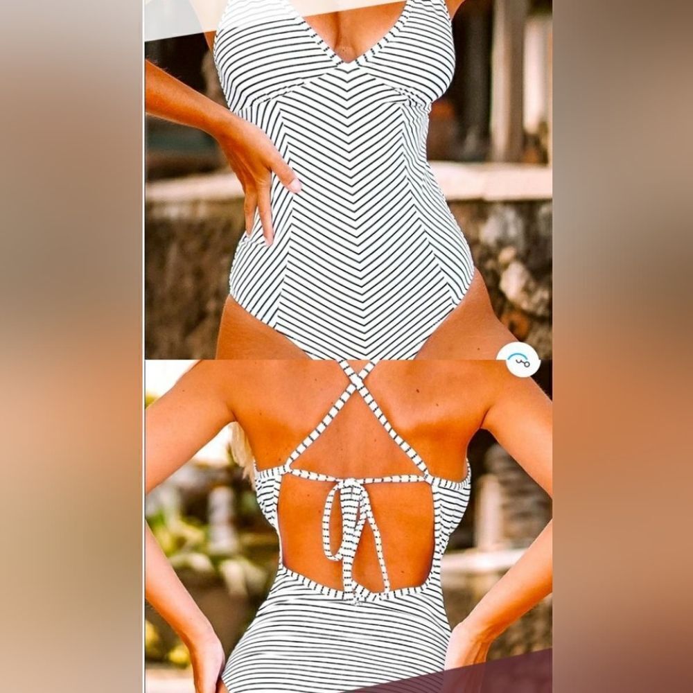 Cupshe stripped V neck one piece swimsuit size medium - Picture 2 of 6
